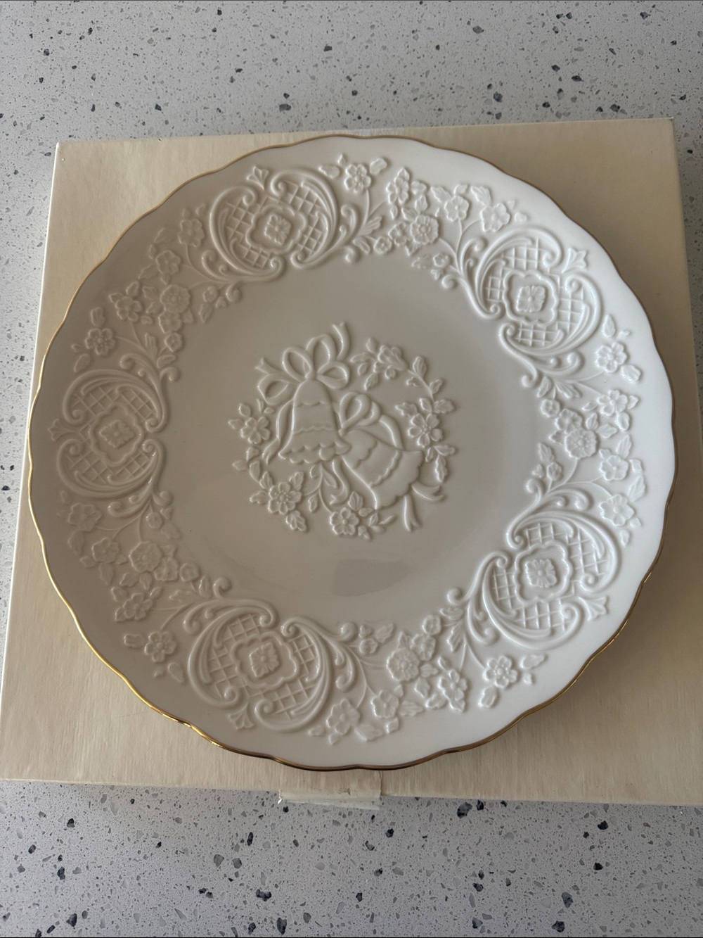 Vintage Lenox China Marriage Plate Porcelain Embossed Bells Flowers Wedding USA